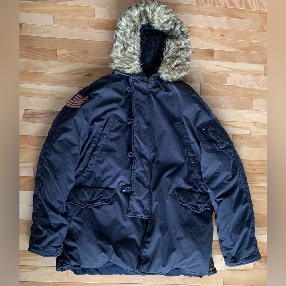 Ralph Lauren Denim & Supply Men's Navy Blue Down/Feather Insulated Parka - XL